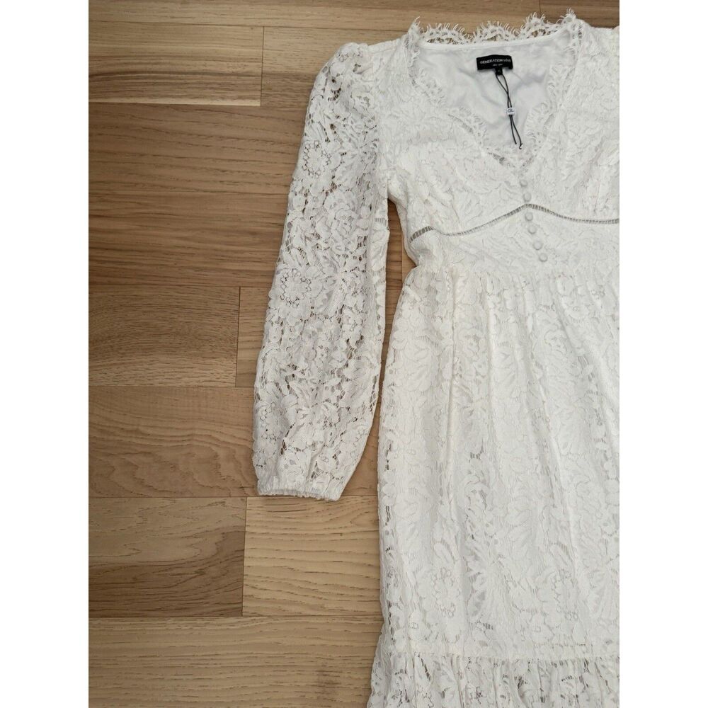 Generation Love White Lace Midi Dress V-Neck Long Sleeve Bridal XS New - Picture 11 of 13